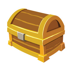 Vector illustration of a closed
wooden treasure chest with gold trim, perfect for games, fantasy, and pirate-themed designs.