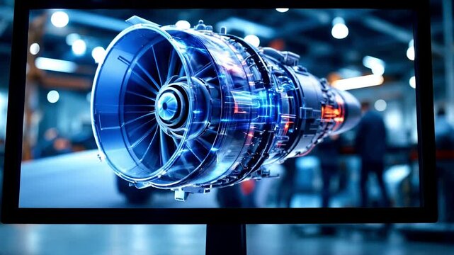 3D Jet Engine Model on Industrial Monitor