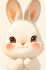 Fototapeta premium Cute white bunny with big eyes and pink cheeks smiling sweetly at viewer