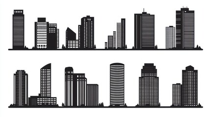 Naklejka premium Cityscape skyline silhouette; urban buildings; architectural design; background for real estate