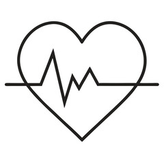 A simple black outline represents a heart shape crossed with an EKG signal over white