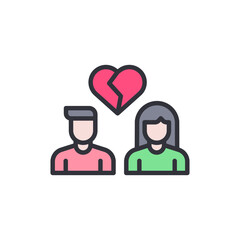 Divorce colored icons, minimalist vector illustration ,simple transparent graphic element .Isolated on white background