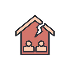 Broken home colored icons, minimalist vector illustration ,simple transparent graphic element .Isolated on white background