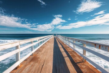 Obraz premium Explore the scenic pier under a bright sky by the ocean in Australia, Blanche Point tourist landmark and travel destination in Adelaide Australia