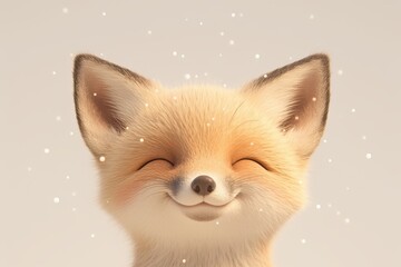 Obraz premium Delightful fox portrait, eyes closed with smile, sparkles fill the air