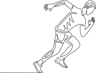 Male runner in continuous line drawing style. Running athlete in minimalist black linear sketch isolated on white background. Vector illustration