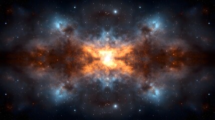 Fototapeta premium Stunning Cosmic Nebula Orange and Blue Hues in Deep Space Starfield Background