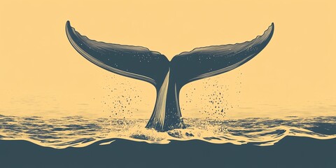 Whale Tail Ocean Splash Vintage Illustration