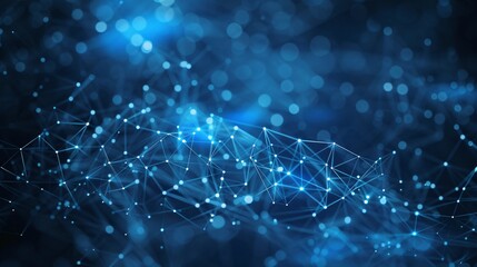 Abstract background with blue glowing connections and light particles in dark space