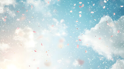 Pastel Birthday Celebration with Confetti and Balloons Party Background in a Sky Blue Environment