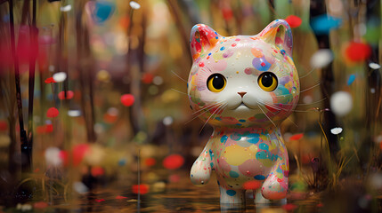 A ragdoll cat walks in a forest illustration abstract decorative painting