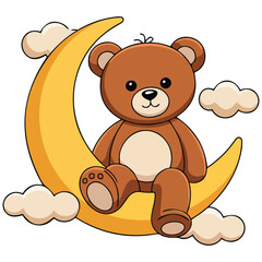 Cute bear sleeping on moon isolated vector illustration on white background