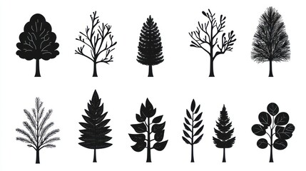 Fototapeta premium Diverse Tree Silhouettes on White