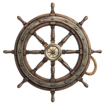 steering wheel of a ship isolated on white background, PNG