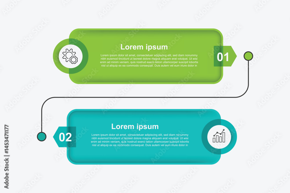 Poster 2 step business infographic template. 2 table information or presentation. Square columns with circle template and icons