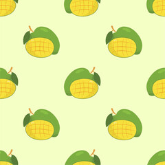 Vector seamless pattern with mango fruits. Summer tropical fruits on a white background.