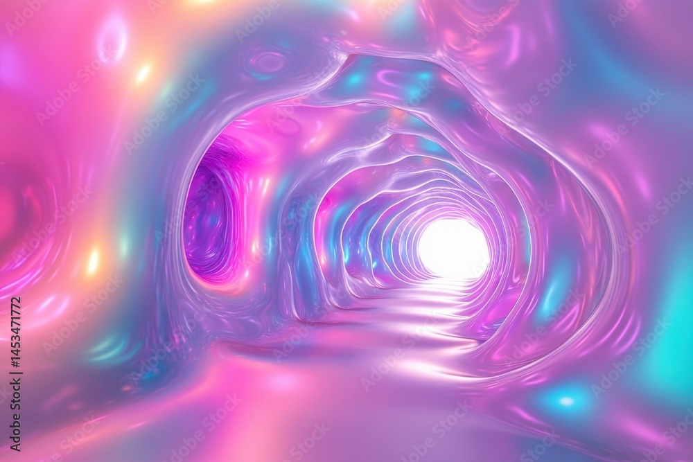 Poster pastel glow tunnel filled with luminous blobs creating an ethereal atmosphere, 3d pastel glow tunnel