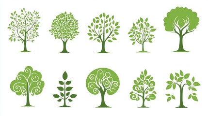 Obraz premium Green Trees Icons Set on White