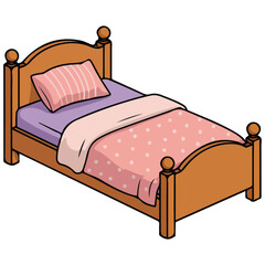 Wooden bed with pillows isolated vector illustration on white background