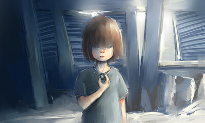 A heartwarming sci-fi illustration series depicting the bond between a young girl and a guardian robot in a post-apocalyptic world. 