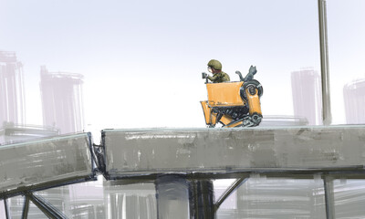 A heartwarming sci-fi illustration series depicting the bond between a young girl and a guardian robot in a post-apocalyptic world. 