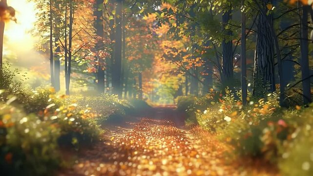 A well-trodden hiking trail through a dense forest, showcasing the vibrant fall colors and occasional glimpses of wildlife.