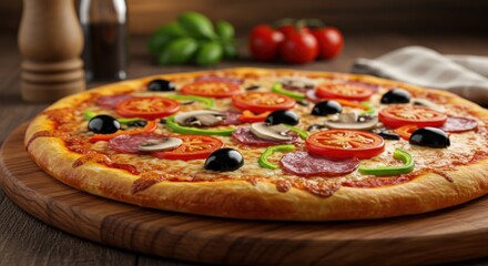 A Delicious and Appetizing Pizza Freshly Cooked Served On Wood