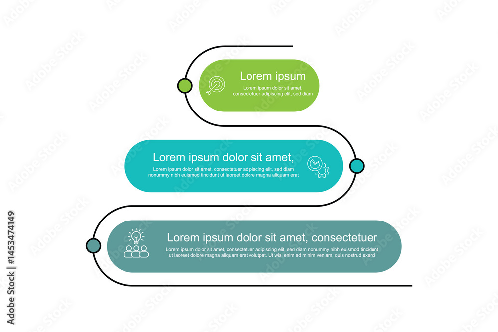 Aufkleber 3 step line with columns and icons. banner template presentation, infographic element, business info