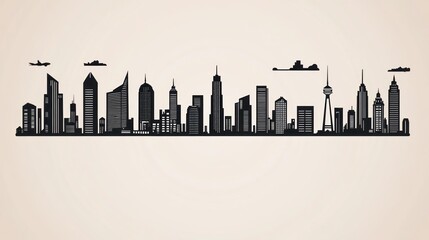 Obraz premium Cityscape skyline silhouette, urban panorama, background clouds, design element