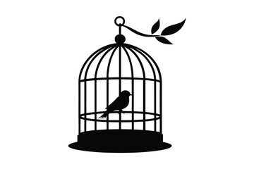 Bird in cage vector icon isolated on white background