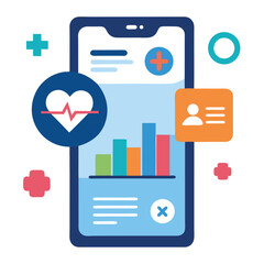 Digital medical report inside smartphone presents health data graphs and related healthcare symbols