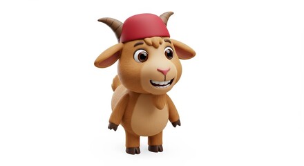 Fototapeta premium Smiling Goat Cartoon Character with Red Hat Standing
