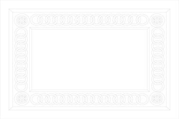 Decorative Frame With Interlocking Circles And Floral Corner Motifs In Black And White