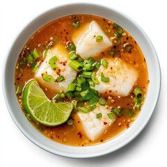 Delicious Spicy Asian Fish Soup with Fresh Lime and Green Onions