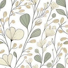 Delicate floral pattern with muted colors on a white background.