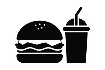 Hamburger and soft drink cup silhouette vector illustration on white background