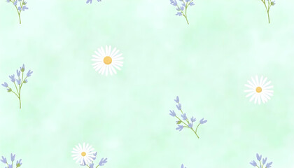 A cottagecore aesthetic wallpaper with delicate floral patterns, soft green background, and natural textures