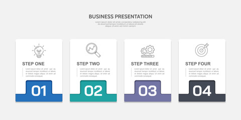 4 Steps infographic banner with number design template. Presentation, Strategy, Information and Plan. Vector illustration.