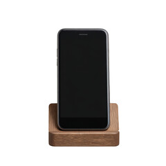 Naklejka premium Smartphone on wooden stand on transparent background
