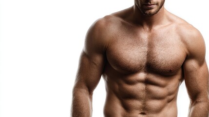 Fototapeta premium Muscular Male Model Posing Confidently Against White Background