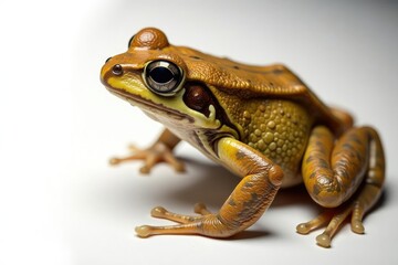Obraz premium Brown frog on white, textured skin, side view, color, sitting, background