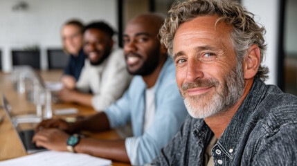 Fototapeta premium Collaborative team meeting with diverse professionals sharing ideas and insights