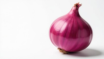 Fototapeta premium Close-up of a red onion, showcasing its layers and texture, set against a stark white backdrop , natural, raw, cooking