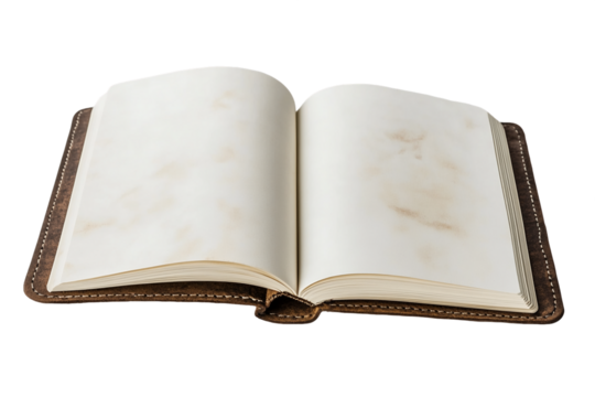 Antique Open Book with Blank Pages and Brown Leather Cover