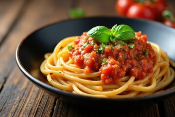Delectable Italian pasta dish, vibrant tomato sauce , studio, comfort food, meal
