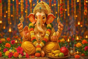 Lord Ganesha: Divine Hindu Deity in Festive Attire