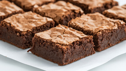 Delicious homemade brownies with gooey texture, freshly baked and cut into squares