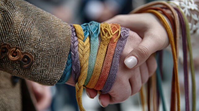 symbolic handfasting ceremony with rainbow threads