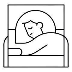 Line drawing shows a woman sleeping peacefully in her bed with closed eyes
