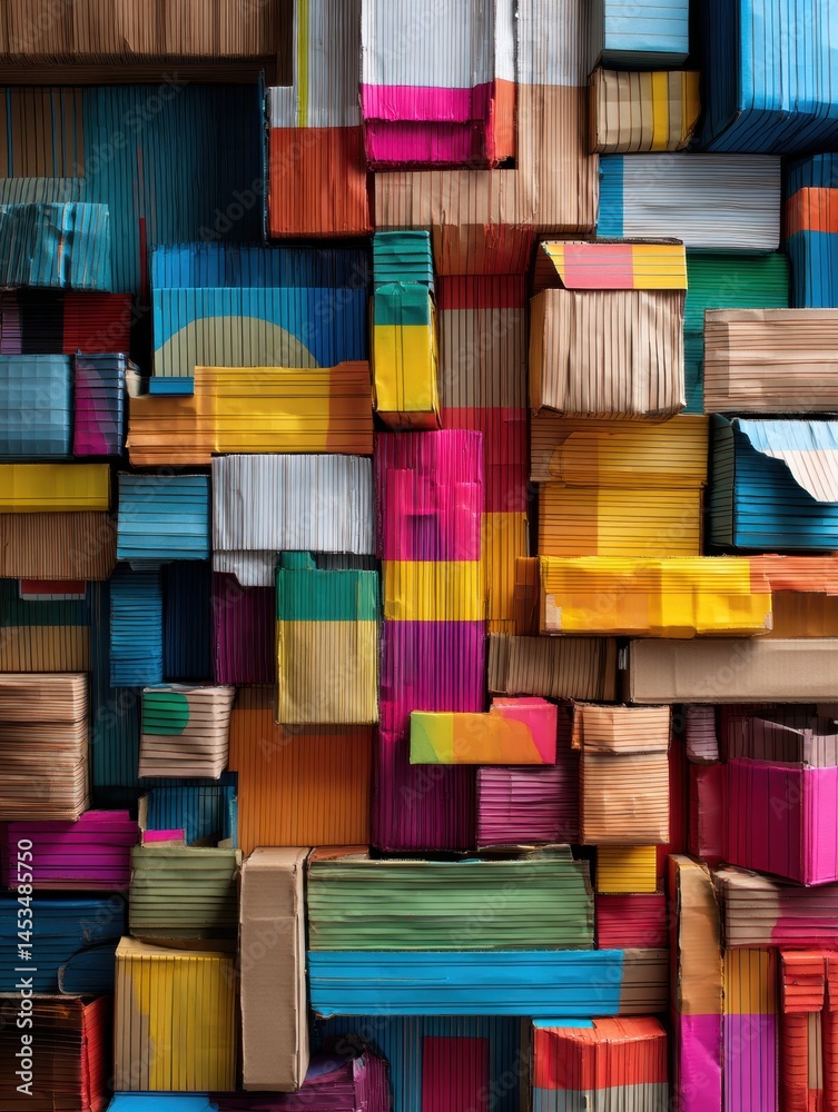 Poster Creative Abstract Art Made From Flattened Delivery Boxes Showcasing Vibrant Colors and Unique Textures Generative AI